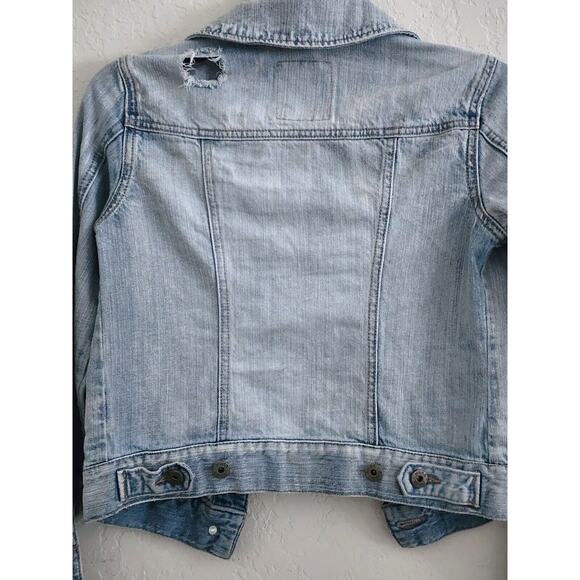 JEAN JACKET-MUDD-Distressed-Light Blue-Buttons-Short-X-SMALL - Picture 5 of 13